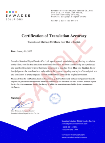 Sample certified translation letter